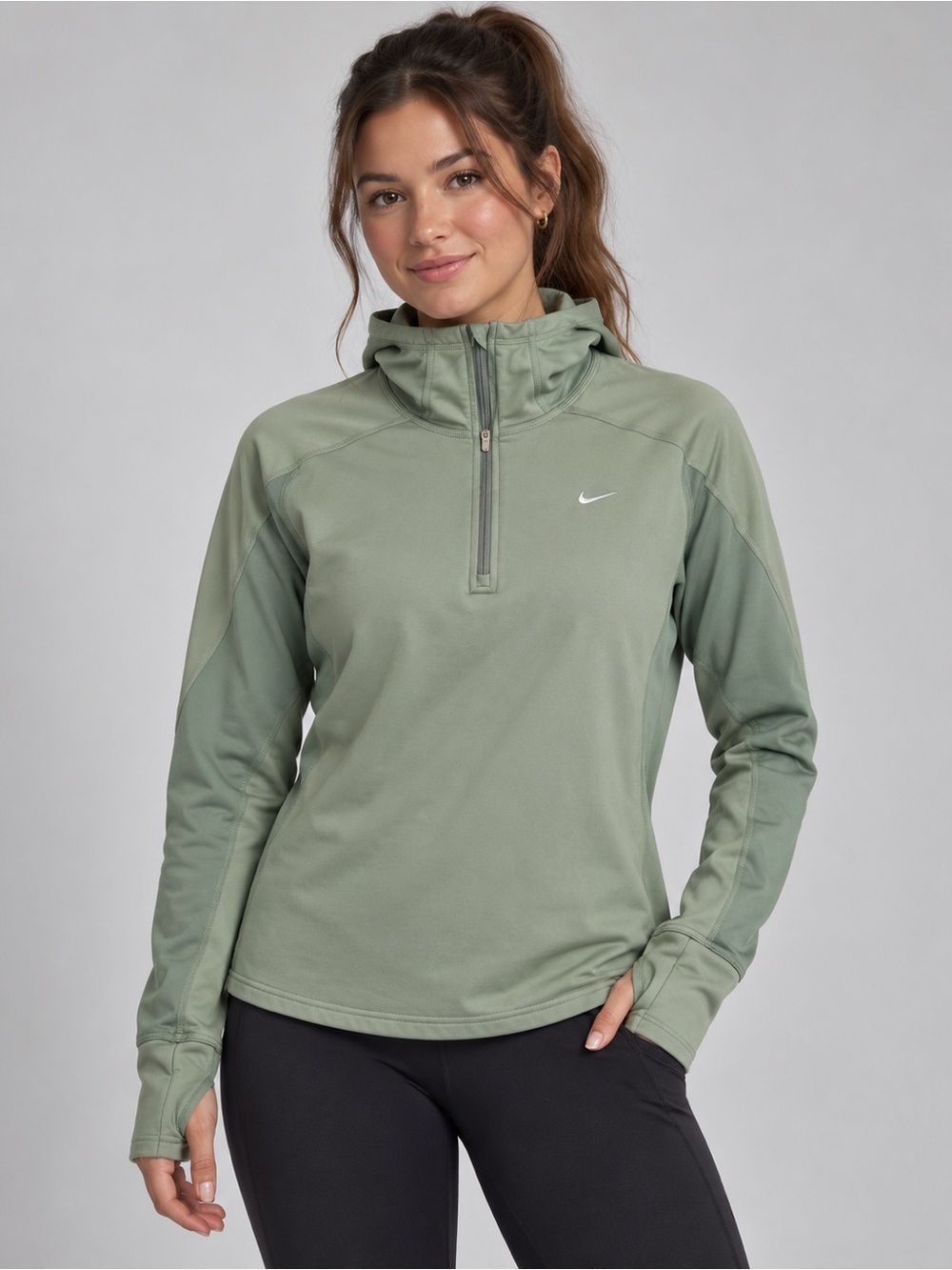 Nike Fit Dry Sage Green Hooded Quarter Zip Women’s L